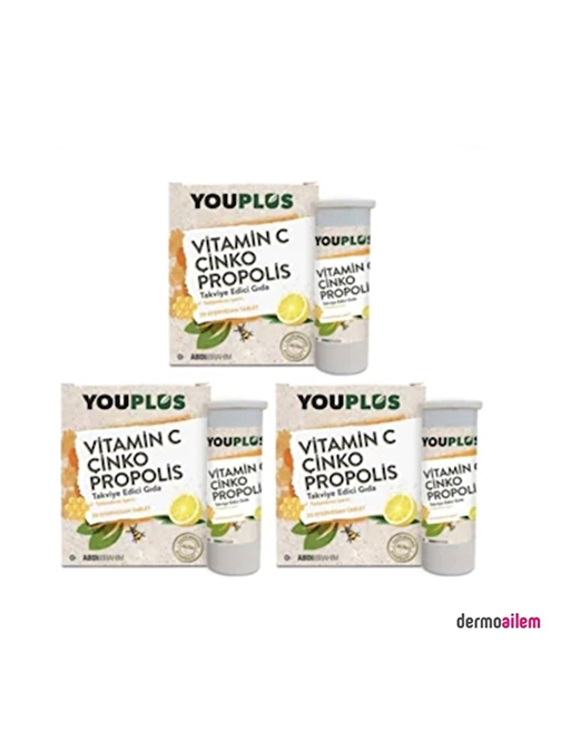 YouPlus Vitamin C Çinko Propolis 20 Efervesan Tablet 3'lü Paket