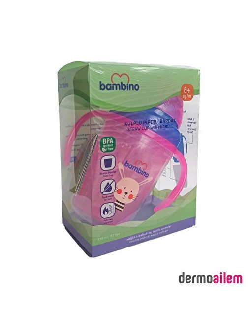 Bambino Kulplu Pipetli Bardak 230 ml Pembe