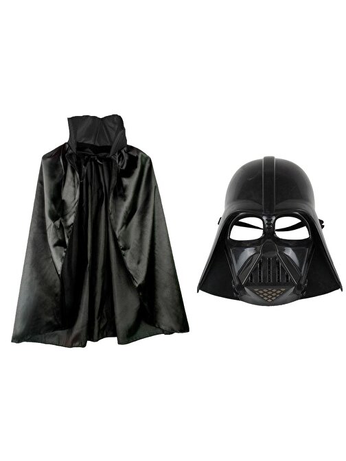 Çocuk Boy Yıldız Savaşları Star Wars Darth Vadet Maskesi ve 90 cm Pelerin Seti Siyah (3877)