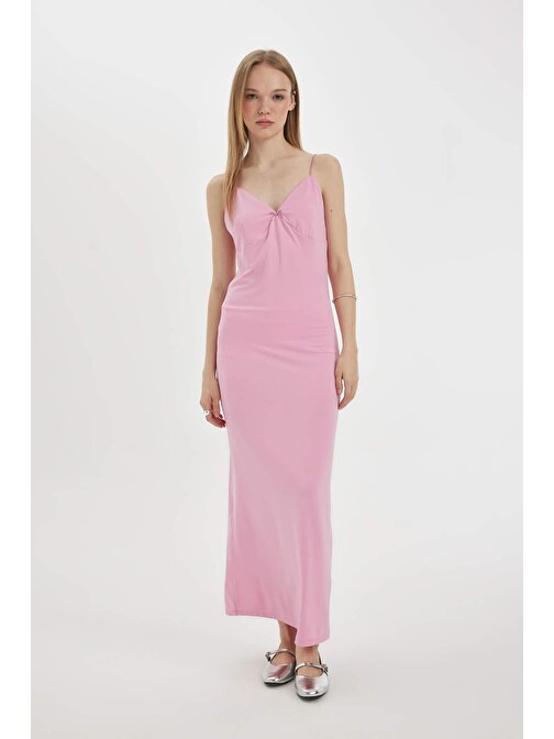 Coool Slim Fit V Yaka Askılı Maxi Elbise D3608AX24SM