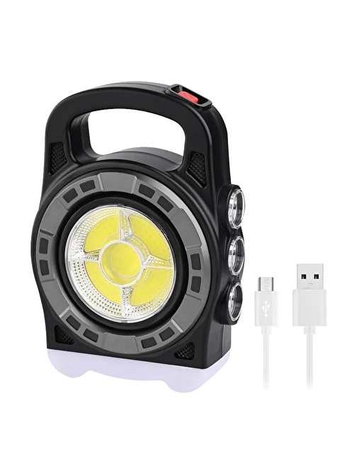 POWERMASTER HB-6678C COB LEDLİ 20 WATT 3 KADEMELİ ŞARJ EDİLEBİLİR USB ÇIKIŞLI SOLAR LAMBA