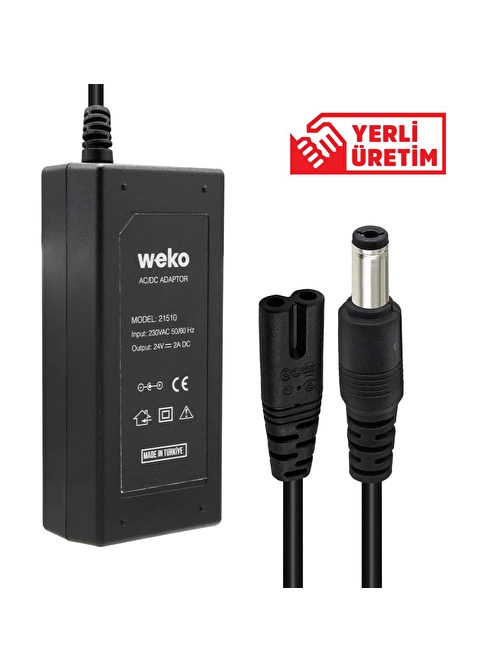 WEKO 24 VOLT - 2 AMPER 5.5*2.5 UÇLU YERLİ ÜRETİM PLASTİK KASA MASAÜSTÜ ADAPTÖR