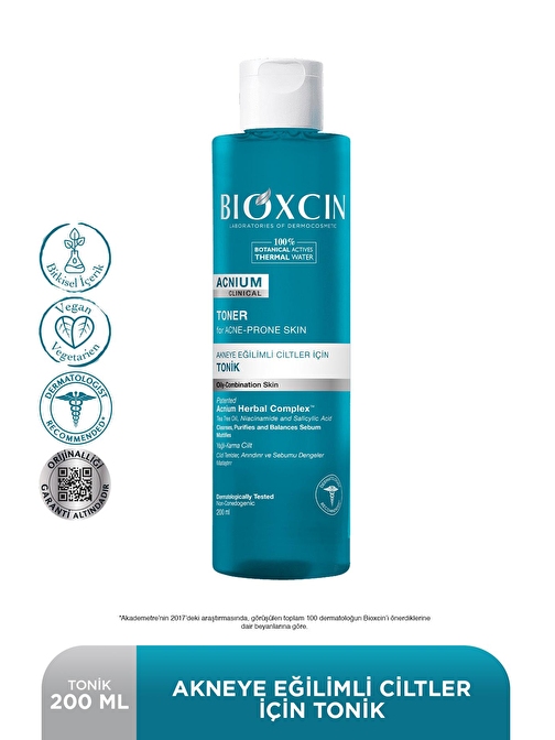 Bioxcin Acnium Tonik 200 Ml Clinical Vegan Akneye Eğilimli Ciltler İçin