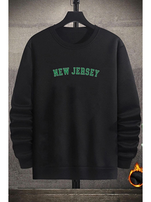 Unisex New Jersey Baskılı Bisiklet Yaka Sweatshirt