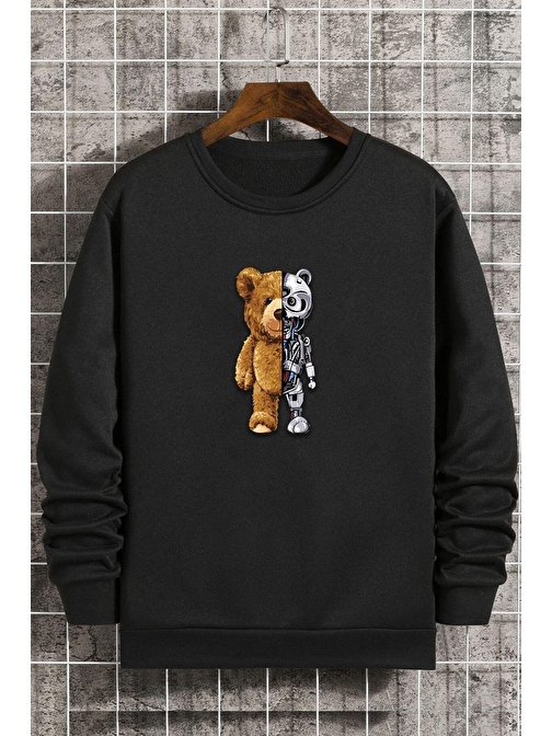 Unisex Boys Bear Bisiklet Yaka Sweatshirt