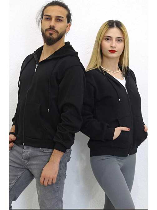 Unisex Siyah Fermuarlı Sweat Hırka