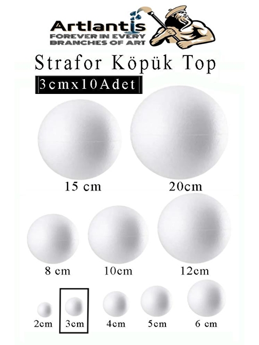 Strafor Köpük Top 3 cm 10 Adet Köpük Top Küre Toplar Yuvarlak Strafor Köpük Top Okul Deney Hobi Sanat