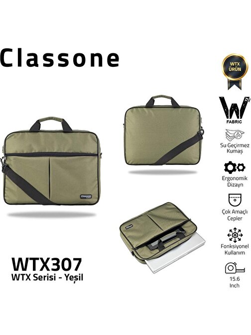 Classone WTX307 Wtxpro serisi 15.6 Inch Uyumlu Su Geçirmez Kumaş Macbook, Laptop , Notebook El Çanta