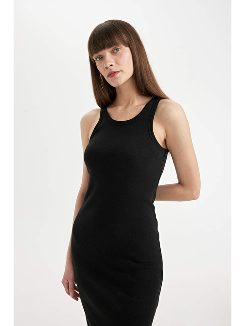 Bodycon Halter Yaka Fitilli Kaşkorse Kolsuz Midi Elbise U8106AZ24SM