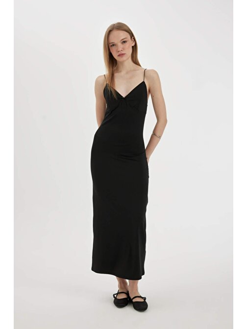 Coool Slim Fit V Yaka Askılı Maxi Elbise D3608AX24SM