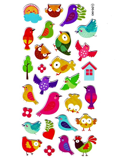 Sticker Kabartmalı Stiker Defter, Planlayıcı Etiket (Ldg043)-17x9 cm- Kuşlar