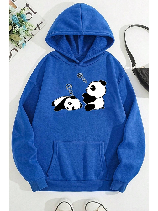 Unisex Panda Baskılı Oversize Sweatshirt