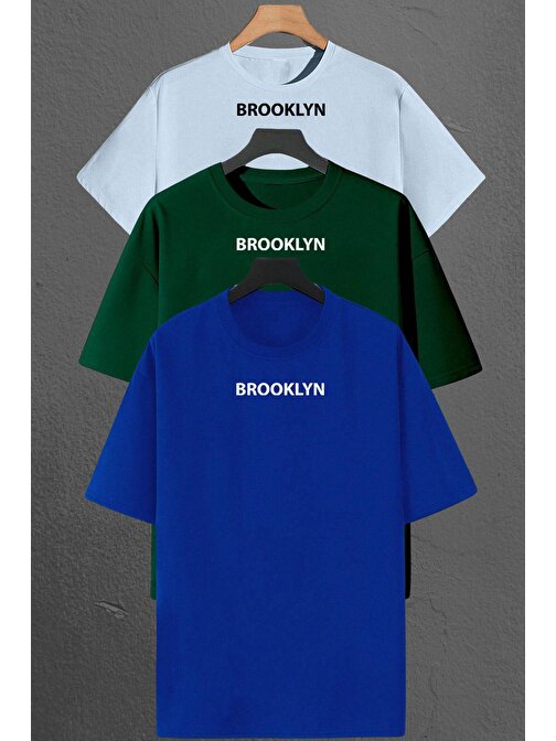 Brooklyn Baskılı Unisex Oversize 3'lü T-shirt Paketi