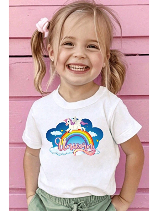 Çocuk Unicorn Baskılı Pamuklu Tshirt