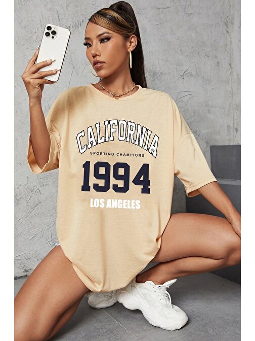 Unisex California Baskılı Oversize Tshirt