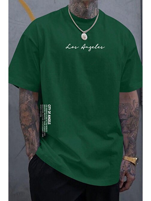 Erkek Los Angles Baskılı Oversize Tshirt