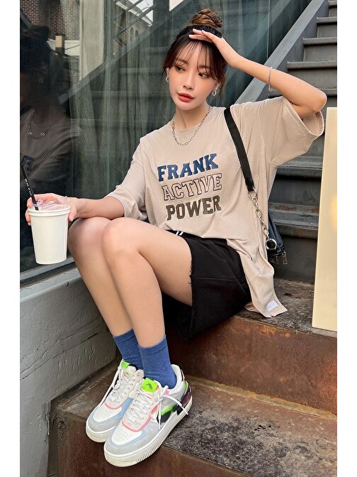 Unisex Frank Active Power Baskılı Oversize Tshirt