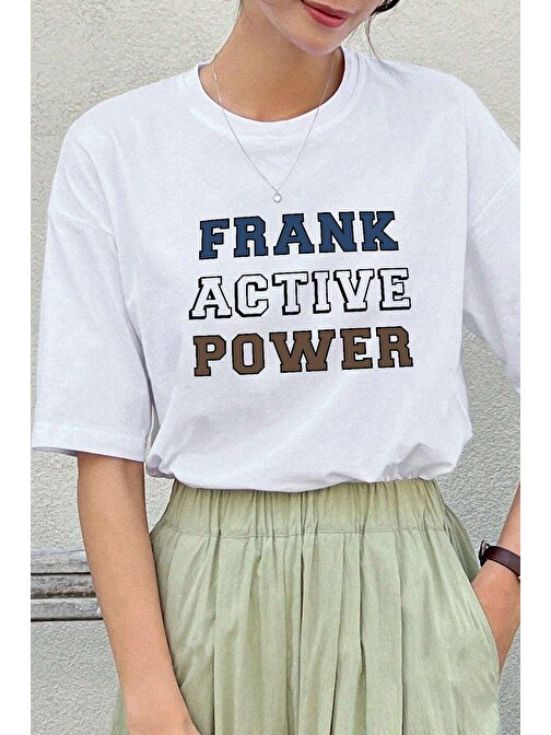 Unisex Frank Active Power Baskılı Oversize Tshirt