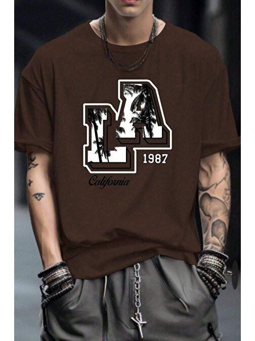 Erkek La California 1987 Baskılı Oversize Tshirt