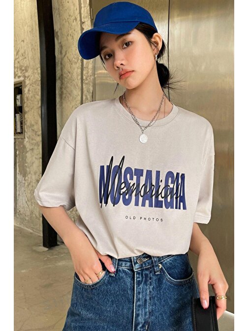 Unisex Nostalgia Baskılı Oversize Tshirt