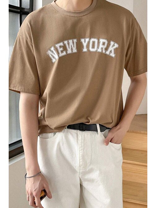 Erkek New York Baskılı Oversize Tshirt