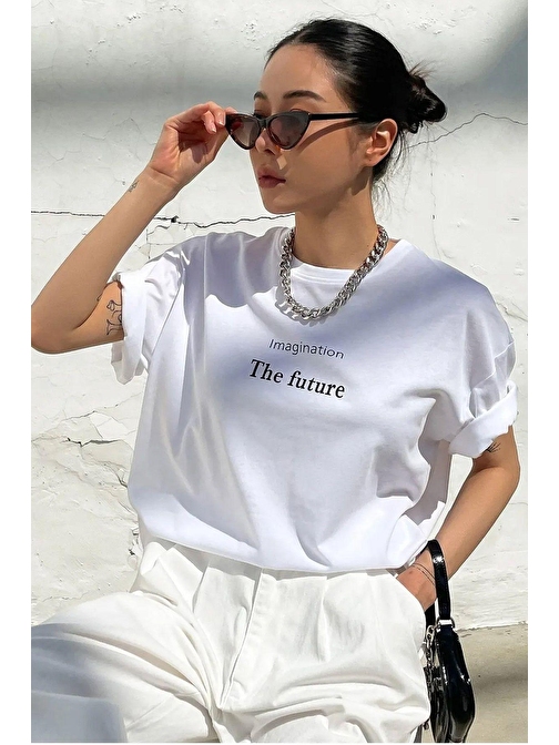 Unisex The Future Baskılı Oversize T-shirt