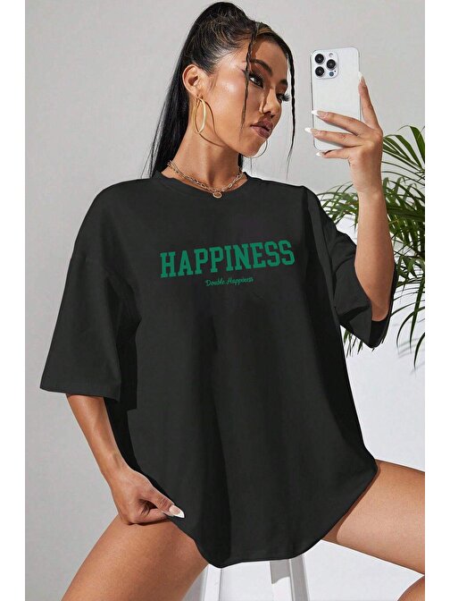 Unisex Happiness Baskılı Tasarım Tshirt