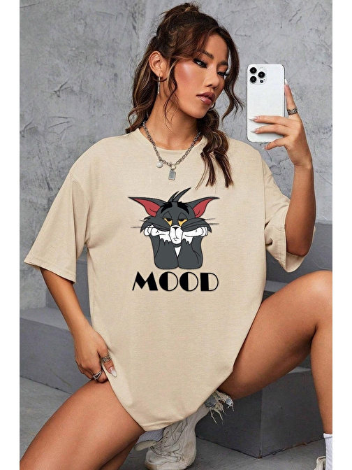 Unisex Mood Baskılı Oversize Tshirt