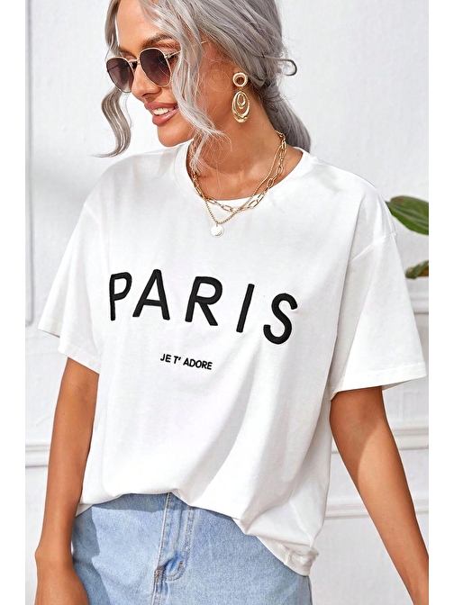 Unisex Paris Baskılı Oversize Tshirt