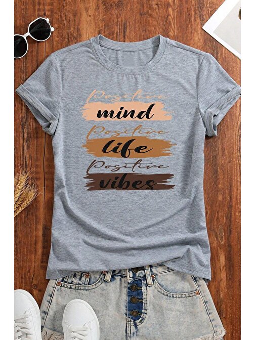 Unisex Mind Life Vibes Baskılı Oversize Tshirt