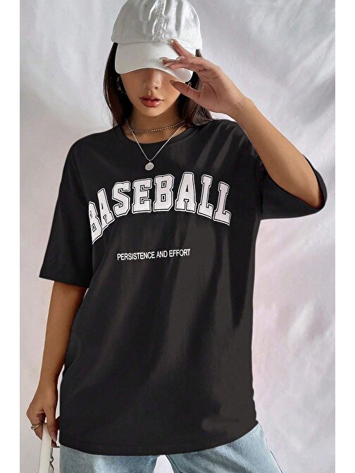 Unisex Baseball Baskılı Oversize Tshirt