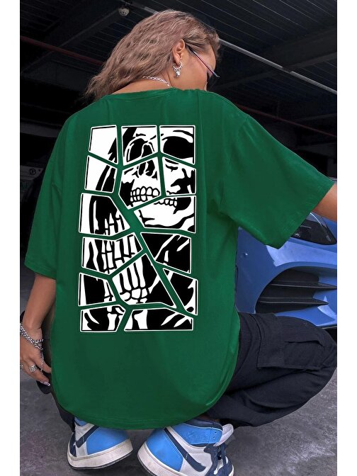 Unisex Skullcracked Baskılı T-shirt