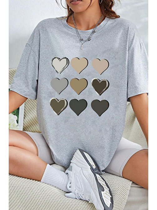 Unisex Kalp Baskılı T-shirt