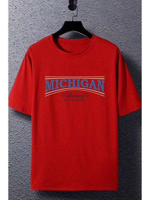 Unisex State Of Michigan Baskılı T-shirt