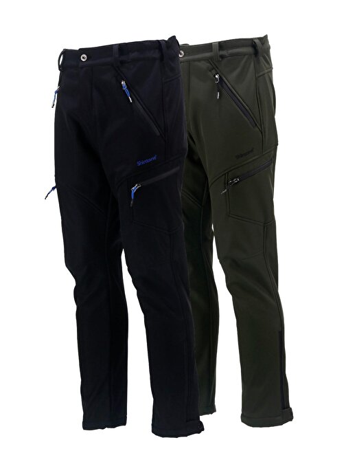 Erkek Soft Shell içi Polarlı Outdoor Siyah Haki 2'li Pantolon Set