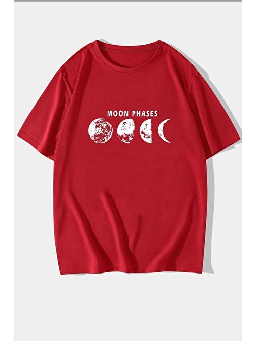 Unisex Moon Phases Baskılı T-shirt