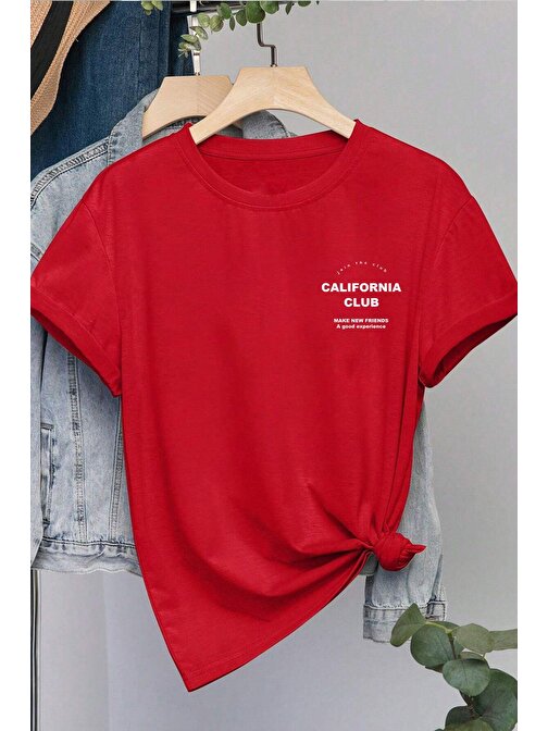 Unisex Lacivert Yaka Kol Detaylı California Club Baskılı Oversize T-shirt