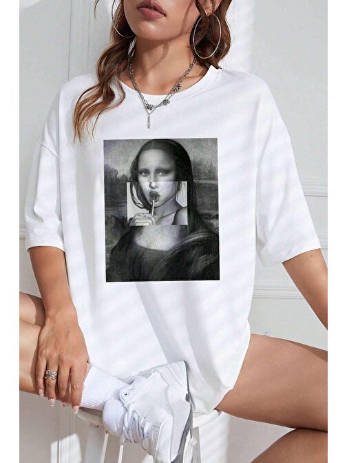 Unisex Mona Lisa Baskılı Tasarım Tshirt