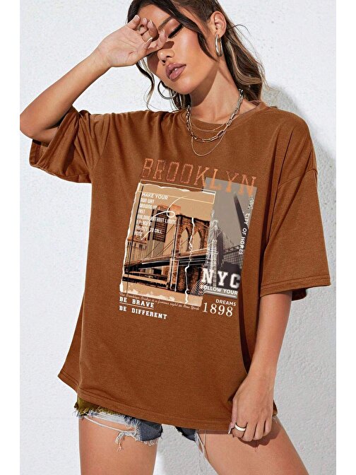 Unisex Brooklyn Baskılı Tasarım Tshirt