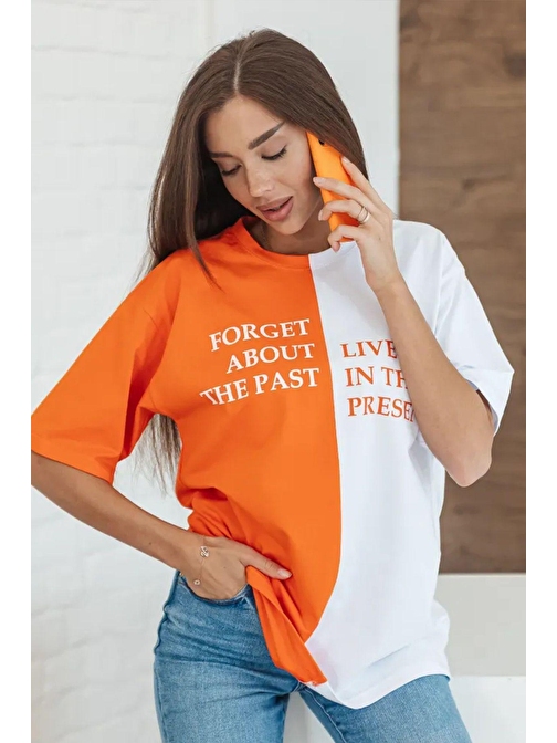 Unisex Forget Live Baskılı Oversize Tshirt