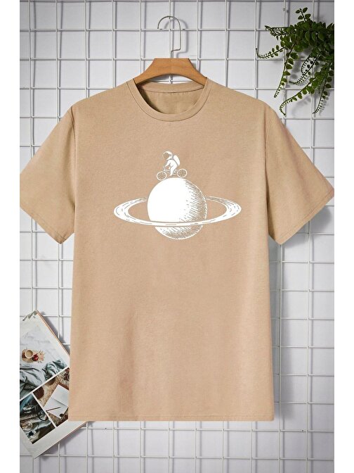 Unisex Astronaut Rides Baskılı T-shirt