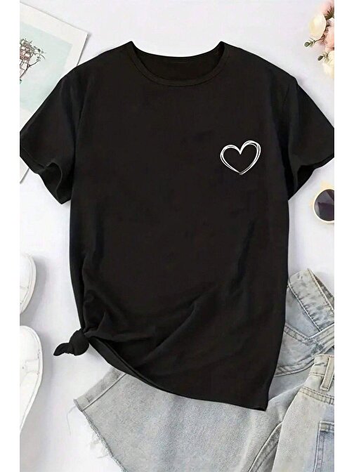 Unisex Hearts Baskılı Tasarım Tshirt