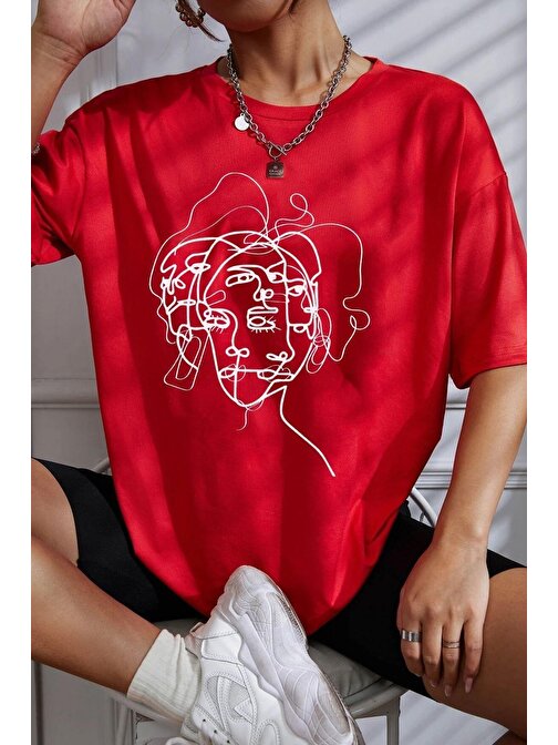 Unisex Woman One Line Baskılı T-shirt