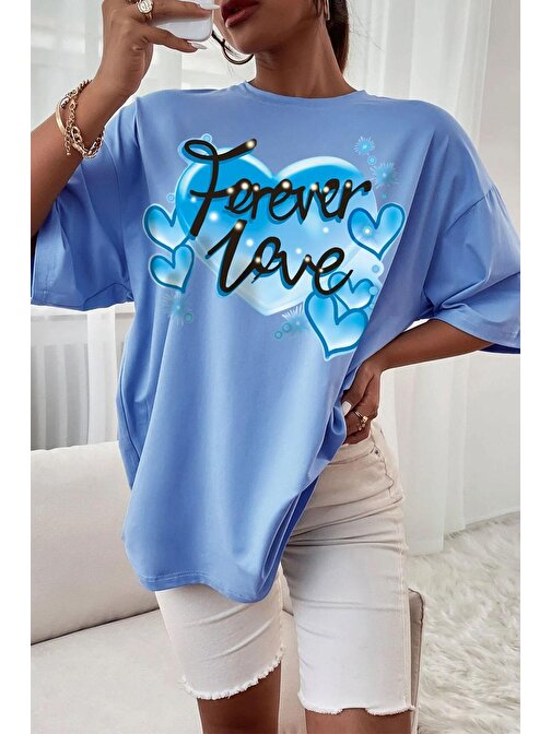Unisex Forever Love Baskılı Oversize Tshirt