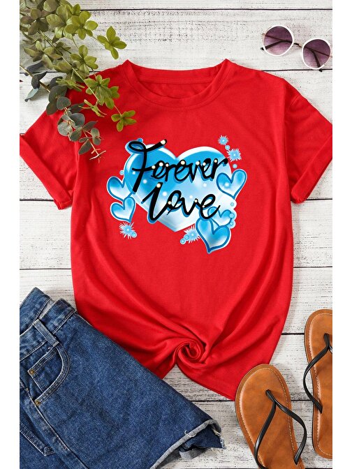 Unisex Forever Love Baskılı Oversize Tshirt