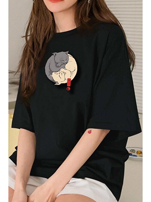 Unisex Kedi Baskılı T-shirt