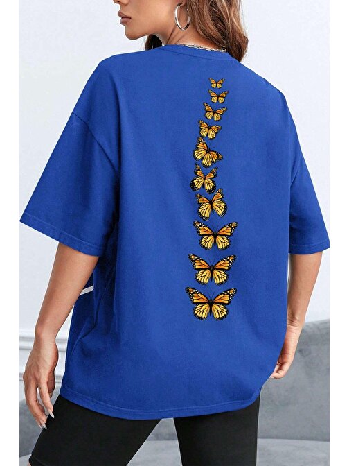 Unisex Sırt Kral Kelebek Baskılı T-shirt
