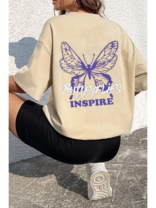 Unisex Butterfly & Letter Graphic Tasarım T-shirt