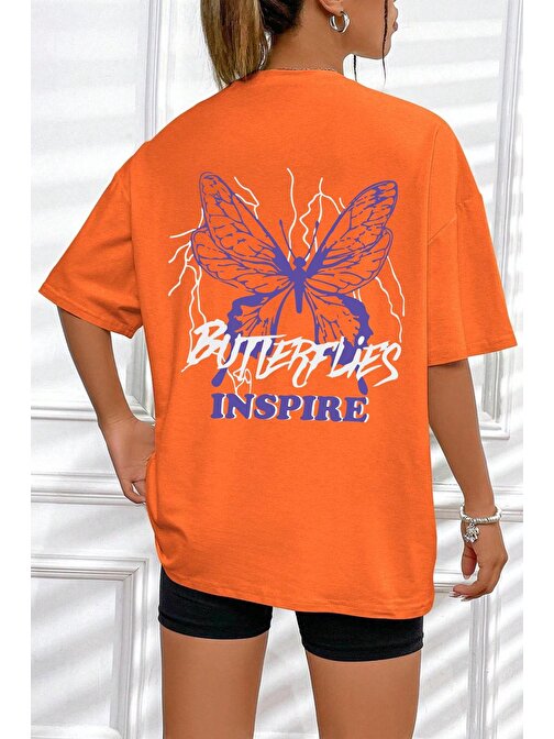 Unisex Butterfly & Letter Graphic Tasarım Tshirt