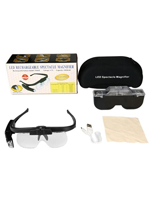 Şarjlı Gözlük Tip Büyüteç Mercek Lup Lensleriyle Taşıma Çantalı 11642Dc